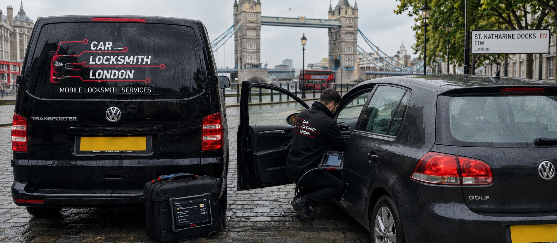 Car key programming London — OBD diagnostic equipment connecting to vehicle ECU for transponder key coding